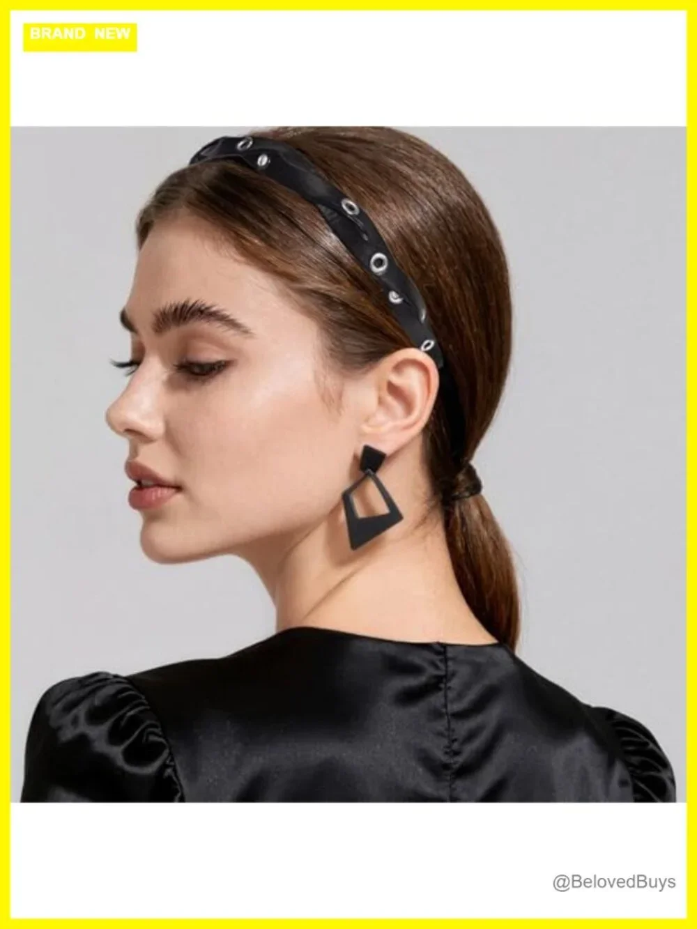 Braided Faux Leather Headband with Silver Grommets